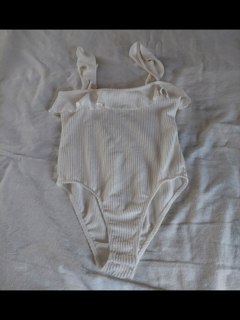 Caution To The Wind White Ribbed Ruffle-Trim Bodysuit